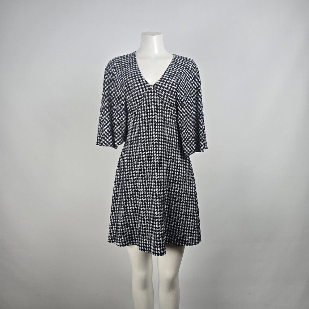 Michael Kors Black Houndstooth Flare Sleeve Mini Dress Size S